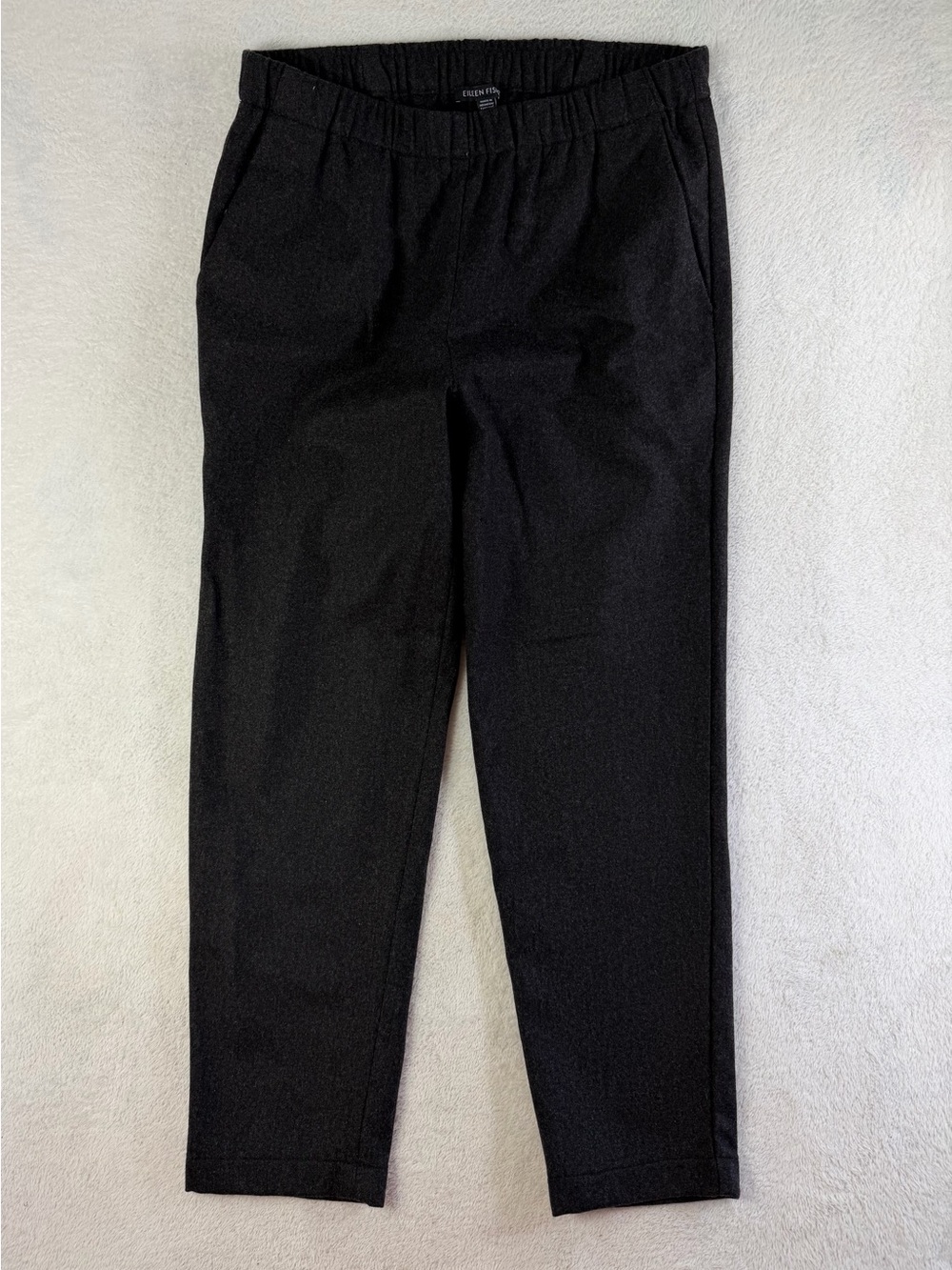 Eileen Fisher Soft Wool Flannel Tapered Pants PS Petite Small Charcoal Lounge